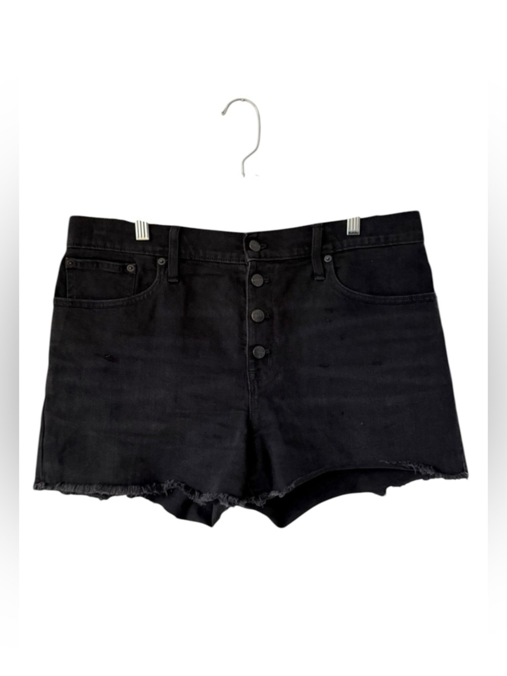 J. Crew Women's Denim High Rise Jean Shorts Size 31 Size 12 Black Wash Raw Hem